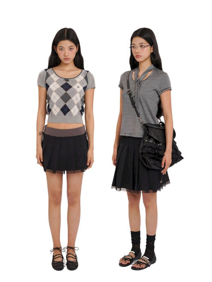 Hem Layered Mesh Pleated Skirt【s0000013431】
