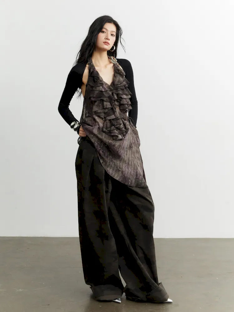 Metal Decorative Buckle Irregular Halterneck Vest【s0000014039】