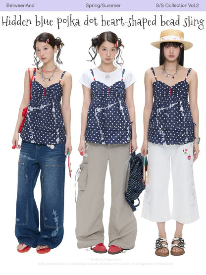 Summer Navy Blue Polka Dot Top【s0000016395】