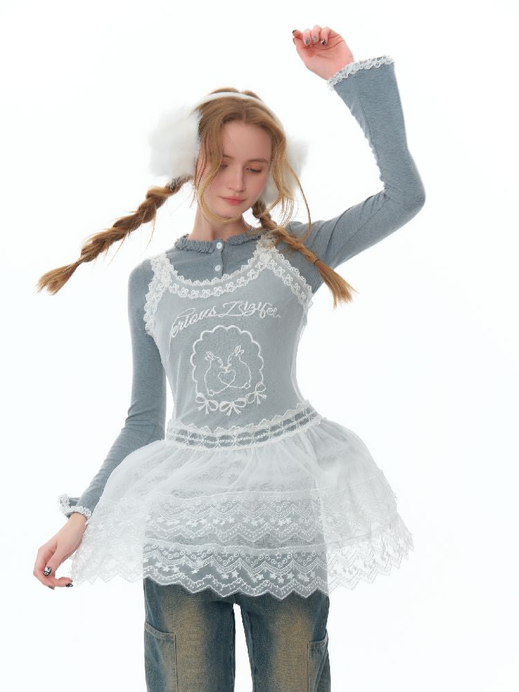 Mesh Sheer Lace Bottom Dress【s0000011503】