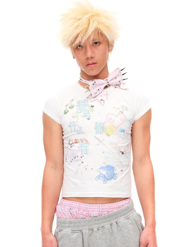 Printed Dream Lace Short T-shirt【s0000016486】