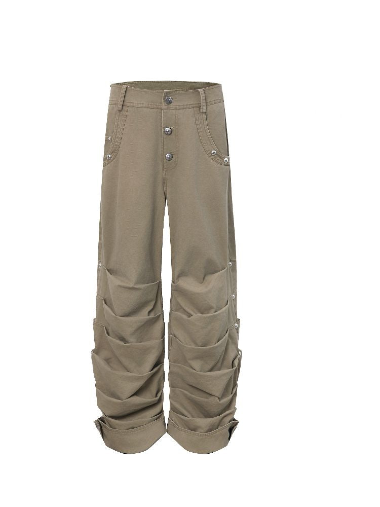 Pleated Studded Washed Cotton Trousers【s0000012211】
