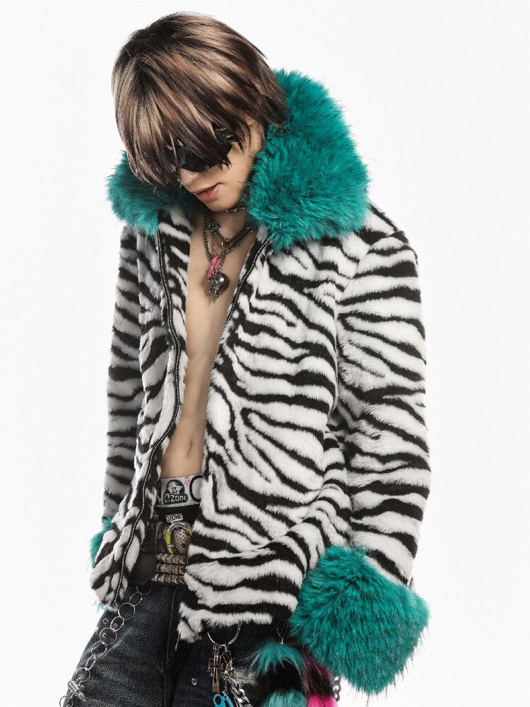 Zebra Print Furtive Faux Coat【s0000019277】