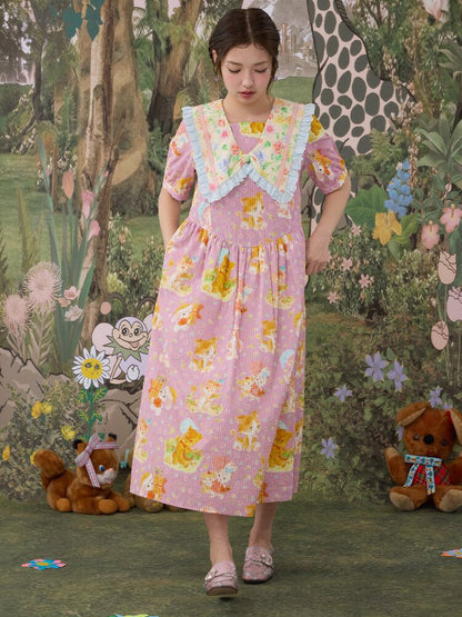 Floral Print Square Neck Cotton Dress【s0000017116】