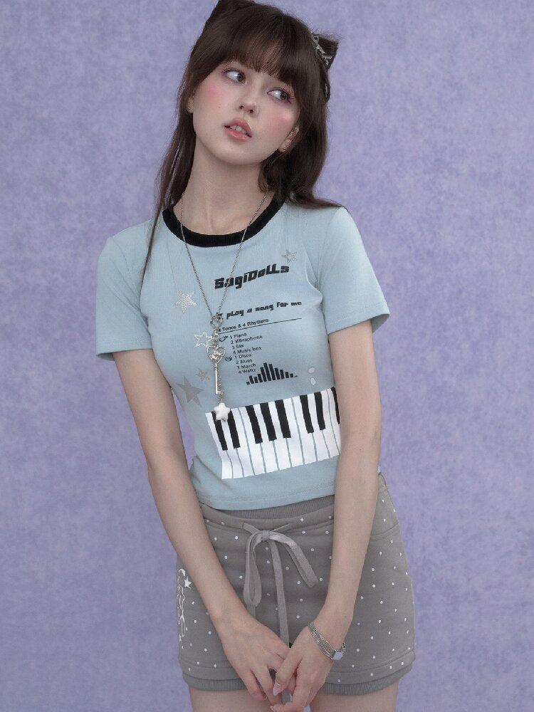 Piano Keys Music Print T-shirt【s0000017273】