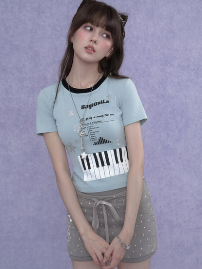 Piano Keys Music Print T-shirt【s0000017273】