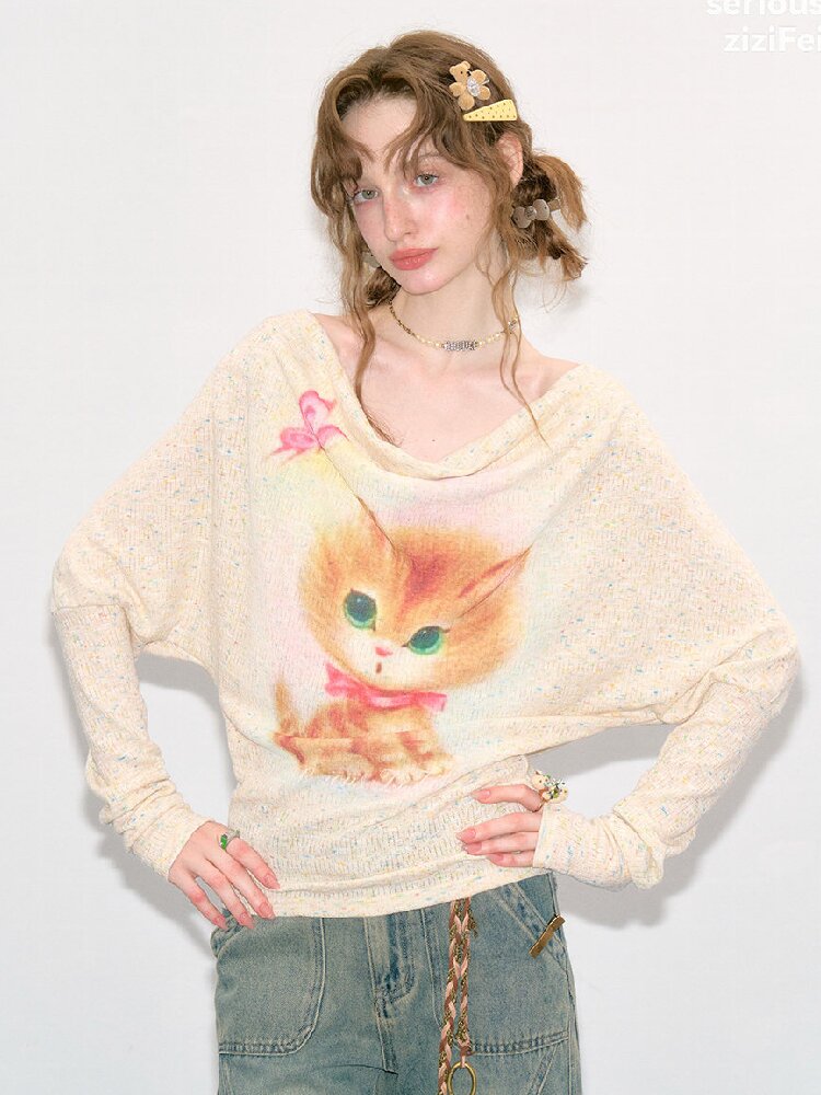 Swaying Collar Cat Knit Sweater【s0000017882】