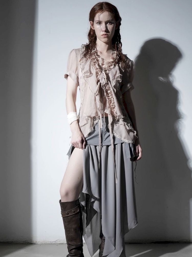 Multi-Layer Ruffled Irregular Hem “Jellyfish” Shirt【s0000012831】