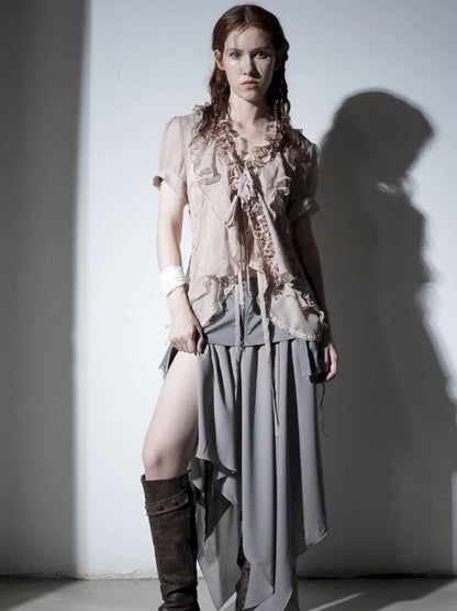Multi-Layer Ruffled Irregular Hem “Jellyfish” Shirt【s0000012831】