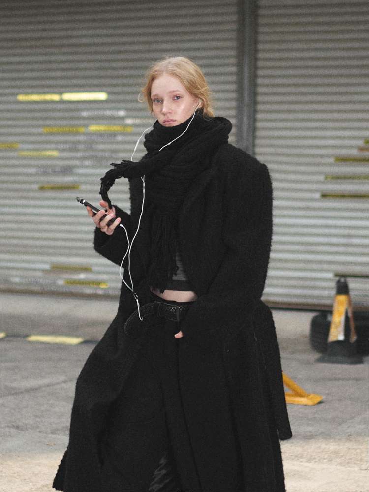 Black Woolen Loose Double-Breasted Coat【s0000014875】