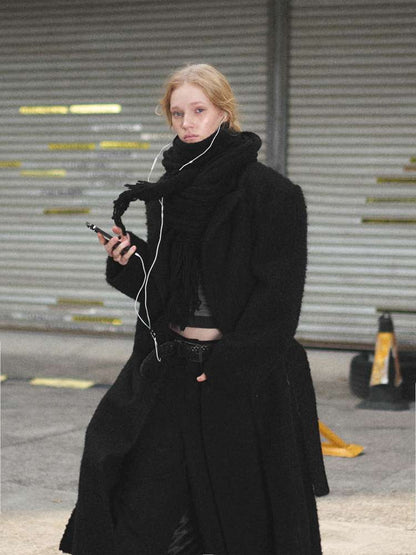 Black Woolen Loose Double-Breasted Coat【s0000014875】