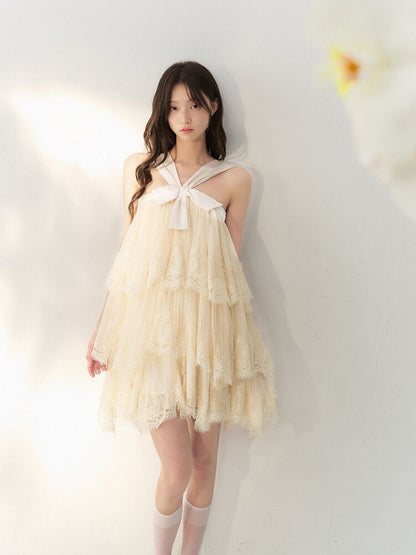 Gauze Lace Layered Halter Dress【s0000016878】