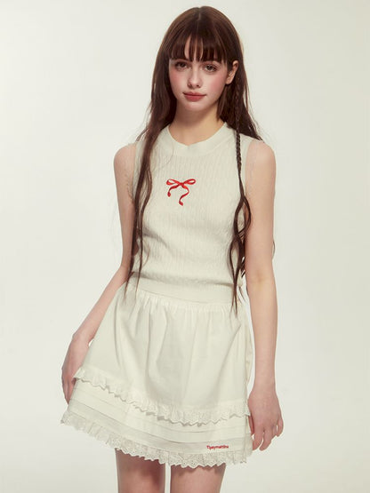 Sleeveless Bottom Top Short Slim Bow【s0000007897】