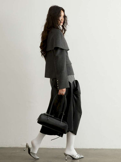 Removable Cape Gray Tweed Coat【s0000015192】