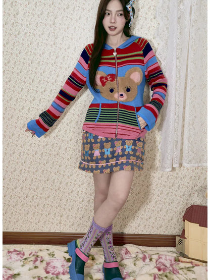 Bear Knit Long-Sleeve Hooded Cardigan【s0000014139】