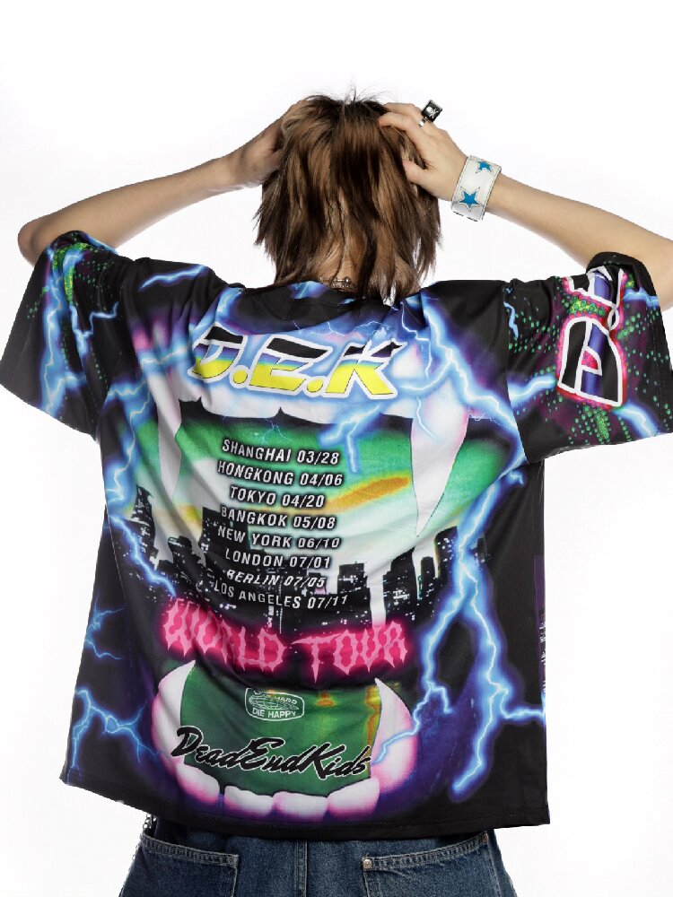 Dark Rock Lightning Print T-shirt【s0000015891】