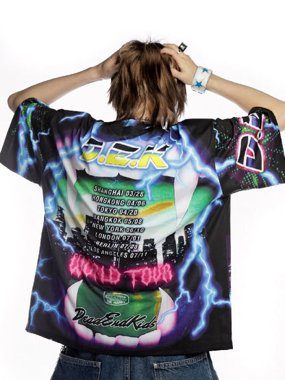 Dark Rock Lightning Print T-shirt【s0000015891】