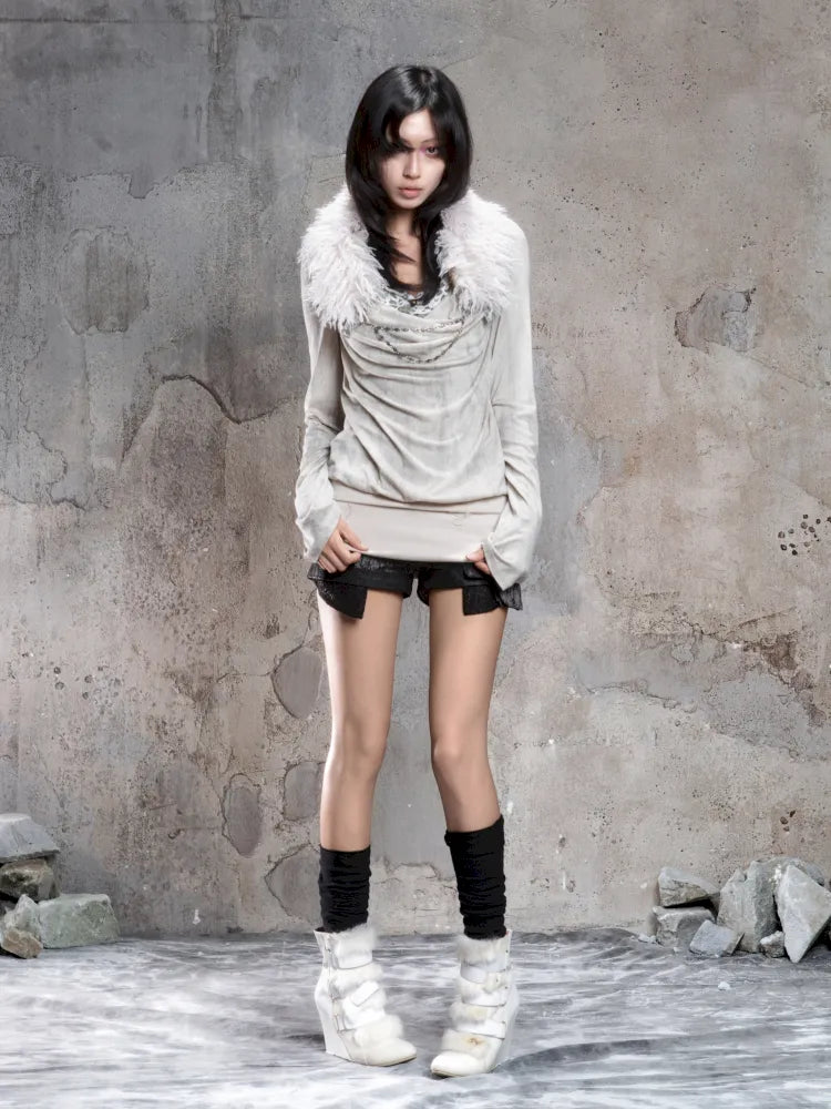 Off-Shoulder Ruffled Mid-Length Slimming Punk Top【s0000014124】