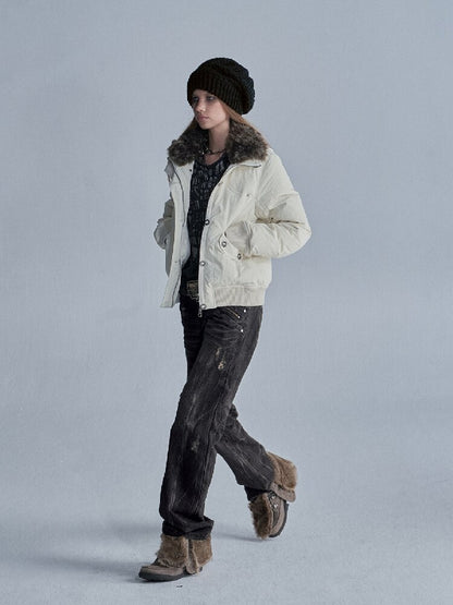 Studded Wool Collar Down Jacket【s0000019092】