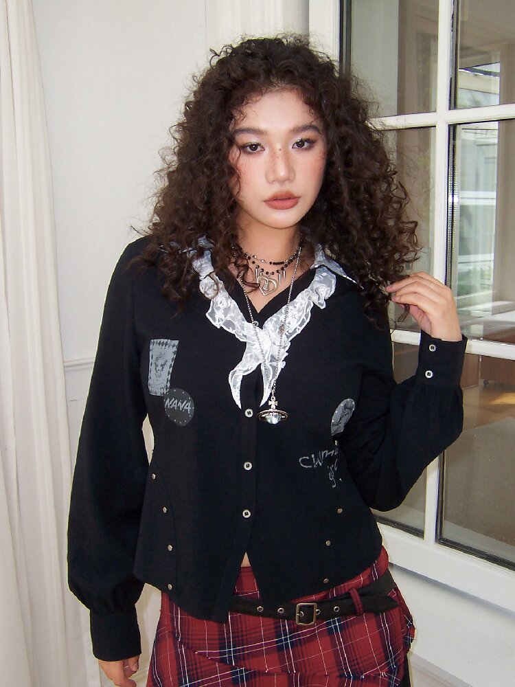 Punk-Style Lace Patchwork Shirt【s0000017895】