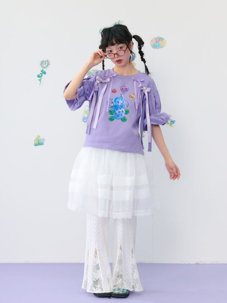 Lace Cotton Short Sleeve Summer T-Shirt【s0000009538】
