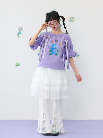 Lace Cotton Short Sleeve Summer T-Shirt【s0000009538】