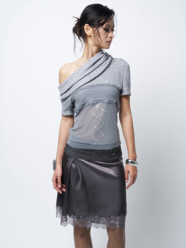 Stacked Neck Mesh Knitted T-Shirt【s0000016290】