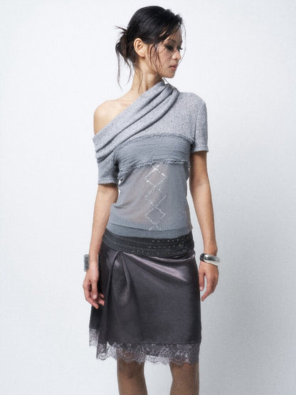 Stacked Neck Mesh Knitted T-Shirt【s0000016290】