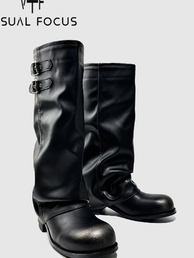 Pleated Belt Buckle Knight Boots【s0000015721】
