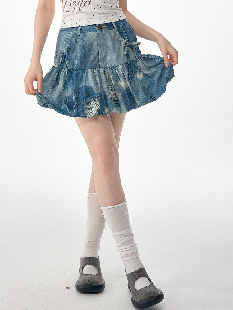 Vintage Denim Bud Pouch Short Skirt【s0000017302】
