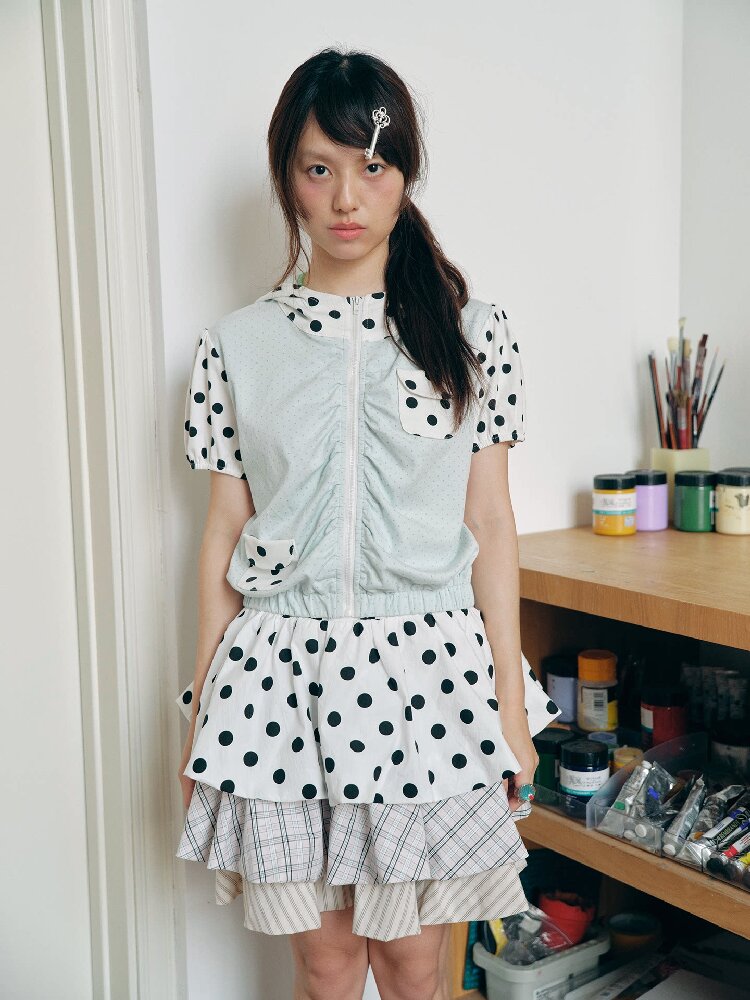 Mint Polka Dot Patchwork T-Shirt【s0000018702】