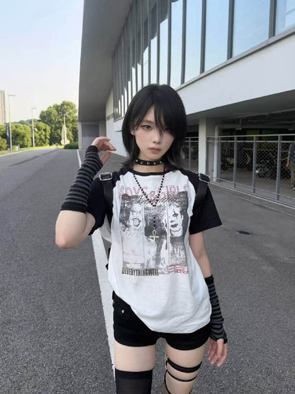 Record Slogan Patchwork T-Shirt【s0000018282】