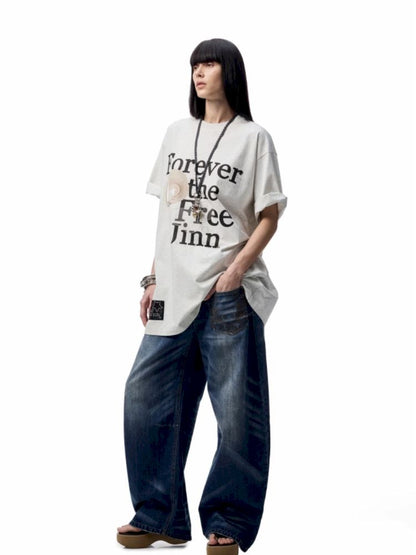 Floral letter print oversize big t-shirt【s0000012400】