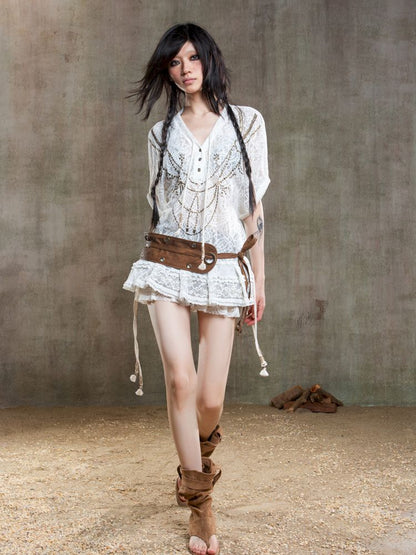 Loose Lace Blouse Dress【s0000012647】