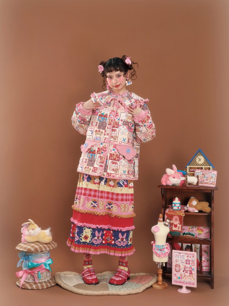 Pink Patchwork Printed Quilted Jacket【s0000015586】