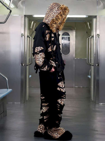 Leopard Print Ripped Double Jumper【s0000014647】