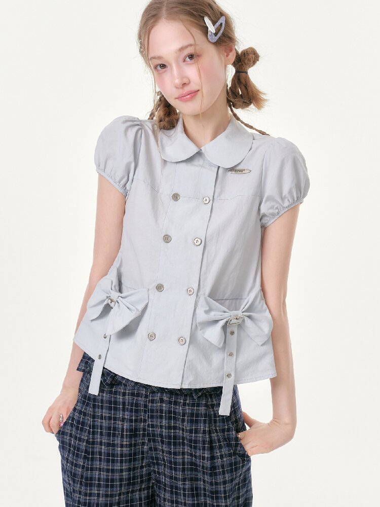 Bow Puff Sleeve Doll Collar Shirt【s0000016610】