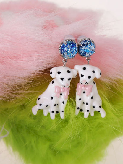 Retro spotted dog earrings【s0000013338】