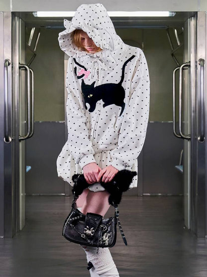 Black Cat Embroidered Cat Ear Hoodie Jacket【s0000014422】