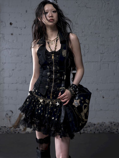 Gold foil print heavy-duty leather shoulder bag【s0000012778】