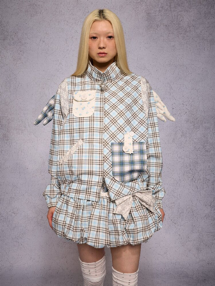 Plaid Patchwork Rhinestone Jacket【s0000019134】