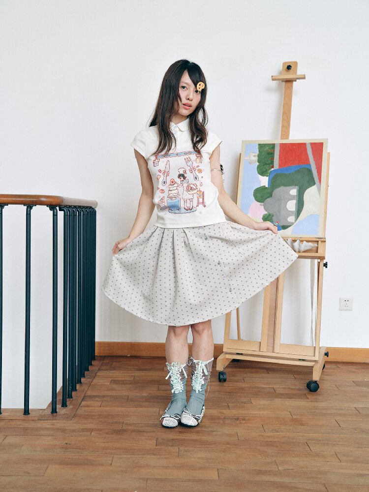 Two-Tone Doll Collar Short-Sleeve【s0000018719】