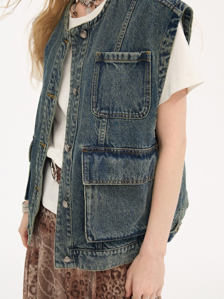 Loose Large Pocket Denim Vest【s0000015898】
