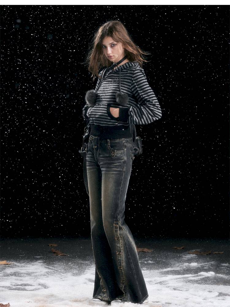 Striped Cat-Ear Hoodie【s0000014425】