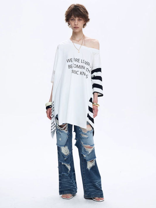 Resort-Style Slanted Neck T-Shirt【s0000012878】