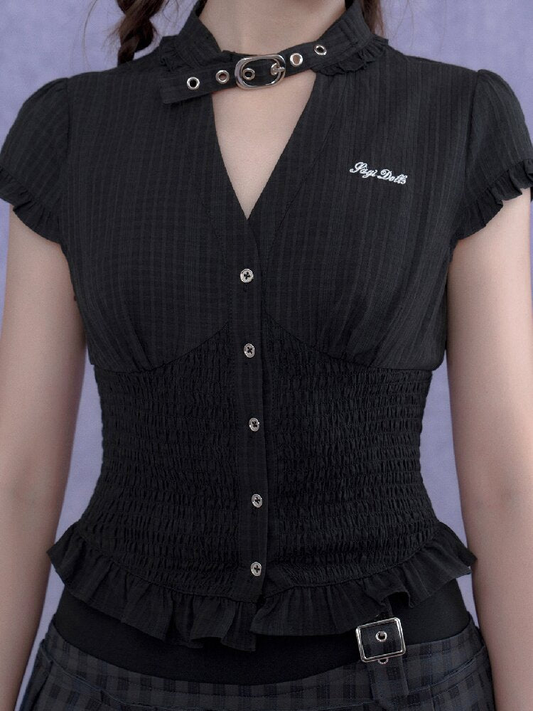Skin Choker Shirt V Neck Top Slimming【s0000017285】