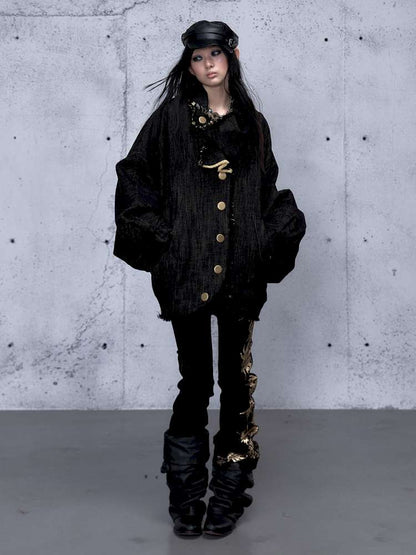 Punk Plaid Denim Bat Woolen Coat【s0000014929】