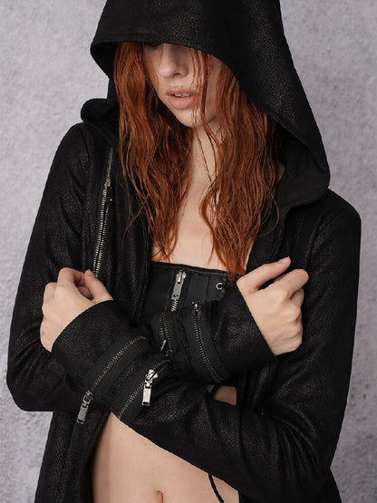 Dark Suede Foil Hooded Cardigan【s0000019099】