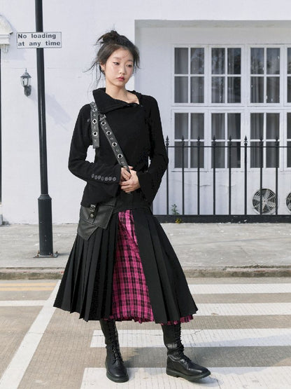 Patchwork Pleated Plaid Suit Skirt【s0000004722】