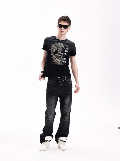 Washed Heavy-Duty Rhinestone T-Shirt【s0000018280】